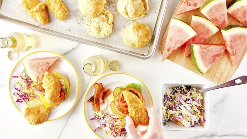 Fried Chicken Cornbread Biscuit Sandwiches