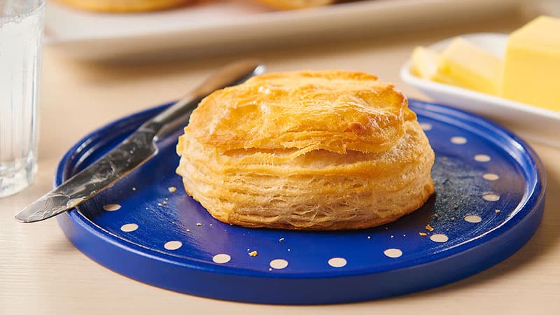 Pillsbury Grands Flaky Layers Biscuit on a blue plate