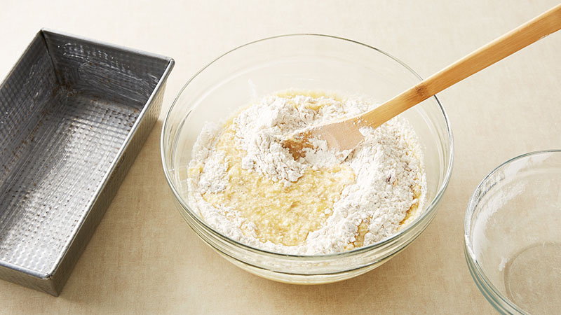 Add dry ingredients to banana mixture.