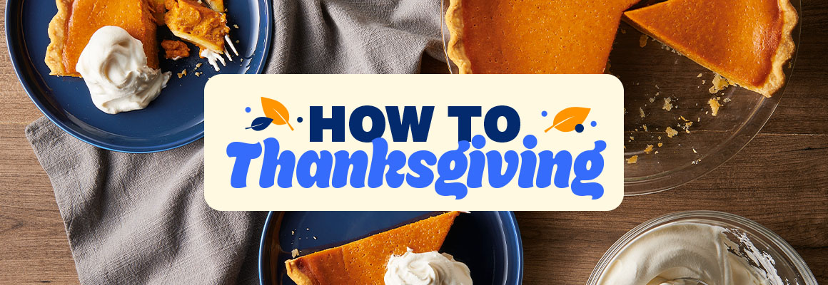 How to Thanksgiving. Pumpkin pie and individual servings with whipped cream.