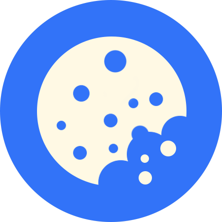 A blue circle with white and black circle with white dots