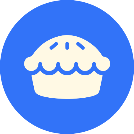 A blue circle with a white pie